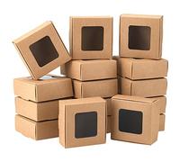 BENECREAT 28 paquetes 8,5 x 8,5 x 3,5 cm cajas de regalo de papel Kraft, Cupcake Box con Clear Windows, cajas de panadería para caramelos, tartas