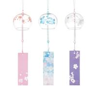 BENECREAT 3 Estilos de Campanas de Viento Japonesas, Viento de Cerezo Azul, Colgantes de Cristal Hechos A Mano para Regalo de Boda O Festival.Decoración para Ventanas de Jardín,Exteriores O Interiores