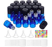 BENECREAT 30 Pack 1ml Azul Botellas para enrollar de vidrio, Botella Roll-on de aceites esenciales con bolas de rodillos de acero inoxidable