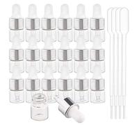 BENECREAT 30 Pack 1ml Frasco Gotero de Vidrio Transparente con Tapa Plateada Mini Botella Cuentagotas de Aceite Esencial Rellenables con 4 PCS Pipetas para Cosméticos, Aromaterapia