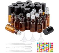 BENECREAT 30 Pack 3ml Botella de Vidrio Botellas de Rodillos de Aceites Esenciales Equipado con Cubierta Negra y 10 Pipetas, 4 Embudos, 1 Abridor