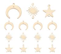 BENECREAT 30 unids 3 estilo Sun Brass Links 14K Gold Plated Star Moon Conectores con 2 agujeros para hacer joyas DIY Hallazgos