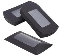 BENECREAT 30pcs 7.1x12.2x2cm Papel Almohada Cajas de Dulces con Ventana Transparente Rectangular, Caja de Embalaje de Caramelos Negros Caja de Regalo Pequeña para Favores de Boda Suministros