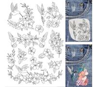 BENECREAT 4 Hoja 60 Piezas Hibisco Colibrí Bordado Soluble En Agua, Estabilizador de Papel de Bordado, Palo Y Puntada, 29.7x21cm, Soluble En Agua, Costura A Mano para Camisas, Abrigos, Pantalón