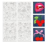 BENECREAT 4 Hoja de Estabilizadores de Bordado de Cerezas, 41 Pieza de Papel de Bordado con Diamantes de Estrella con Estabilizador Soluble En Agua Preimpreso para Bordado