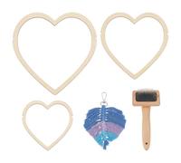 BENECREAT 4 Juego de Suministros de Macramé, Plantilla de Hoja de Macramé de Madera, 3 Molde de Corte Y 1 peines de Acero Inoxidable para Hacer Borlas de Plumas de Macramé., Corazón