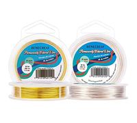 BENECREAT 40m 0.6mm Alambre de Cobre Dorado y Plateado Cable Metal Alambre de Joyería para Manualidad Calibre 22, 20m/Rollo, 2 Rollos