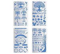 BENECREAT 4PCS 4x7 Pulgadas Árbol de la Vida Plantillas de Metal Hojas de Animales Plantillas de Vid para la Talla de Madera, Dibujos y Grabado de Madera, Grabado y Proyecto de Scrapbooking
