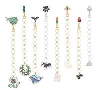 BENECREAT 8 Unids Tema Animal Aleación Esmalte Panda/Abejas/Perro Colgante Tejer Contador Cadena, Contador de Filas de Color Dorado Y Plateado para Tejer Accesorios de Costura, 135~154 mm de Largo