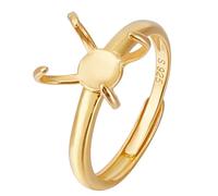 BENECREAT 925 Anillo En Plata de Ley 4 Garras En Blanco, Bases de Anillo Ajustables Chapadas En Oro de 18 Quilates, Base de Anillo de Dedo de 19.4 mm., Componentes de Anillos de Garra