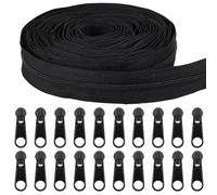 BENECREAT 9m #8 Cremalleras de Nailon con Extremo Cerrado Negras Cremallera de Nailon con 30 PCS Deslizadores de Cremallera para Coser Bricolaje, Bolsas de Manualidades, Tiendas de Campaña