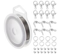 BENECREAT Alambre para Abalorios de 300 Hilos de Acero Inoxidable de 0.3m Y 7mm con 200 Cuentas Engarzadas, 100 Uds Puntas de Cuentas, 30 Cierre de Pinza de Langosta Y 200 Anillos de Salto