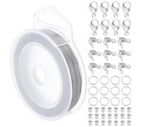 BENECREAT Alambre para Enhebrar de Acero Inoxidable de 150 m Y 0.25mm, 7 hebras Y 304 Hilos, 200 Pieza de Cuentas de Engarce, 20 Cierre de Pinza de Langosta Y 200 Anillos de Salto para Hacer Joyas.