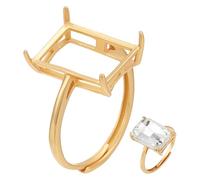 BENECREAT - Anillo de garras de plata de ley chapado auténtico, anillos rectangulares con garras de base de anillo ajustable con paño de pulido para anillo de cabujón, Plata de ley