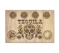 BENECREAT - Bandeja de servicio para vasos de tiro con calavera tequila para puerta de cristal de madera con borde de sal, tabla de vasos de disparo para bar, restaurante, fiesta, reunión familiar, 20