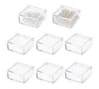 BENECREAT - Caja de 8 unidades de acrílico transparente con tapa con bisagra, caja de almacenamiento cuadrada versátil de 6 x 6 x 3 cm para grapas cinta adhesiva clips sellos