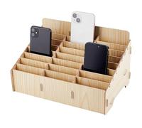 BENECREAT Caja de Almacenamiento de Teléfono Celular de Madera de 24 Rejilla, Organizador de Escritorio de Caja de Almacenamiento de Gestión de Teléfono Móvil Beige para Suministros