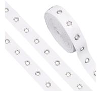 BENECREAT Cinta con Ojales de 5.7M Cinta con Ojales Plateada Cinta con Ojales de 25 mm de Ancho Cinta de Algodón con Ojales Cinta de Sarga con Ojales para Coser Kit de Camiseta (Blanco)