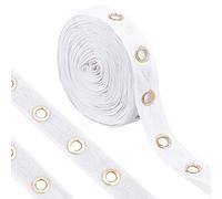 BENECREAT Cinta de Sarga con Ojales de Algodón Blanco de 5.5 m Y 25 mm, Tira de Cinta de Anillo de Ojal de Metal Dorado Claro de 8mm para Hacer Manualidades de Costura
