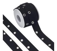 BENECREAT Cinta de Sarga con Ojales de Algodón Negra 7.3m, Tira de Cinta de Anillo con Ojal de Metal de 25 mm de Ancho para Hacer Manualidades de Costura, Agujero: 4 mm