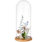 BENECREAT Cubierta de Cristal Transparente con Forma de Flor Eterna de 11.7x30cm, Frasco de Vidrio con Forma de Cúpula Y Base de Madera Maciza de Color Marrón Arena para Manualidades con Flores