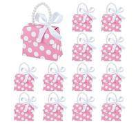 BENECREAT Juego de 16 cajas de regalo de boda rosa, 196 x 136 x 60 mm, caja de papel kraft de lunares blancos con mango de perlas, cintas, calcomanías, cajas de regalo para cumpleaños, recuerdos de