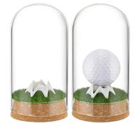 BENECREAT Juego de 2 cajas de cristal para pelotas de golf con base de corcho, cúpula transparente con arco para exhibición de trofeos y recuerdos de golf