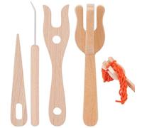 BENECREAT Juego de 4 tenedores de tejer de madera, tenedor de ganchillo y tenedor de tejer de madera con juego de agujas de ojal grande, horquillas Lucet para fabricación de pulseras de alfombras