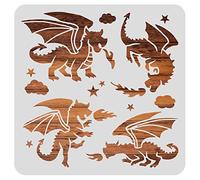 BENECREAT Plantilla de plástico de dragón de 12 x 12 pulgadas, plantilla de pintura temática de fantasía medieval para diario, manualidades, decoración de piso de pared