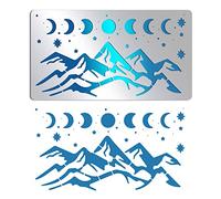 BENECREAT Plantillas de acero inoxidable en fase lunar, 17,7 x 10,1 cm, Planeta solar, página para colorear reutilizable para pintar, quemar madera, diario de escritura