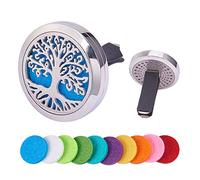 BENECREAT Tree of Life Ambientador para Coche Aromatherapy Difusor de Aceite Esencial Locket de Acero Inoxidable con Vent Clip 10 Almohadillas de Fieltro Lavables