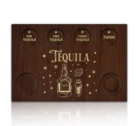 BENECREAT Vasos de Tequila, Bandeja de Vidrio con Soporte de Madera, Portavasos Rectangular con Borde de Sal para Restaurantes, Fiestas, Reuniones Familiares Y Entrega de Regalos, 200x300x12.5mm