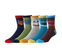 Benefeet Sox Calcetines divertidos para hombre, calcetines de vestir con estampados coloridos, novedosos, diseño gráfico divertido, calcetines casuales de algodón, Paquete de 5 gatos de cristal, M