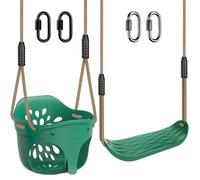 BeneLabel 2 asientos de columpio, cubo de plástico suave para niños, columpios para interiores y exteriores, árbol para niños, tabla de columpio dura con respaldo alto ajustable de 130 a 200 cm