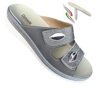 Benessere del tuo piede Chanclas de mujer de piel sintética ajustables a desgarros elegantes cómodas Lady plantilla extraíble de piel auténtica - Made in Italy, Gris Decoración, 38 EU