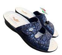 Benessere del tuo piede Chanclas de mujer de piel sintética ajustables doble MACULINA SOFTY plantilla extraíble soft recubierta auténtica piel, Blu Maculato, 37 EU