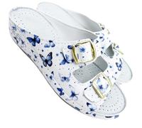 Benessere del tuo piede Chanclas mujer confort LOVE CRISTINA verano de tela doble hebilla de ajuste zapatillas ligeras vegan friendly, Mariposas Azules, 40 EU