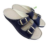 Benessere del tuo piede Chanclas mujer confort LOVE CRISTINA verano de tela doble hebilla de ajuste zapatillas ligeras vegan friendly, azul oscuro, 39 EU