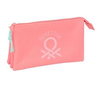 Benetton Basics Coral - Portatodo Triple, Estuche Infantil, Estuche Niño, Ideal para Niños en Edad Escolar, Cómodo y Versátil, Calidad y Resistencia, 22x3x12 cm