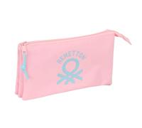 Benetton Basics - Portatodo Triple Rosa Pastel, Estuche Infantil, 22x3x12 cm