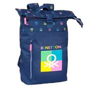 BENETTON COOL - Mochila con Solapa para Portátil de 15.6", Ideal para Diferentes Edades, Cómoda y Versátil, Calidad y Resistencia, 28x13x42 cm, Color Azul Marino