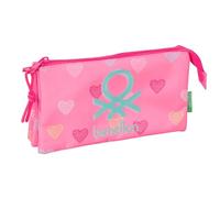 BENETTON HEART - Portatodo Triple, Estuche Infantil, Estuche Niño, Ideal para Niños en Edad Escolar, Cómodo y Versátil, Calidad y Resistencia, 22x3x12 cm