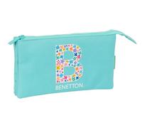 Benetton Letter - Portatodo Triple, Estuche Infantil, Estuche Niño, Ideal para Niños en Edad Escolar, Cómodo y Versátil, Calidad y Resistencia, 22x3x12 cm, Color Verde Menta Pastel
