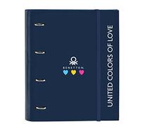 BENETTON Love - Carpeta 4 Anillas de 35 cm con 100 Hojas A4, Ideal para Niños de Diferentes Edades, Cómoda y Versátil, Calidad y Resistencia, 27x3.5x32 cm, Color Azul marino