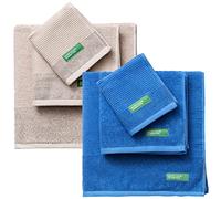 Benetton Pack de 2 - Set de 3 Toallas de Baño, Cada Uno en Color Azul y Otras en Beige