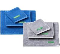Benetton Pack de 2 - Set de 3 Toallas de Baño, Cada Uno en Color Azul y Otras en Gris