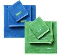 Benetton Pack de 2 - Set de 3 Toallas de Baño, Cada Uno en Color Azul y Otras en Verde