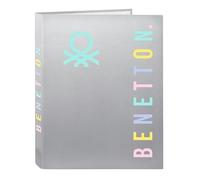 BENETTON SILVER - Carpeta con Folios 4 Anillas, Ideal para Niños de Diferentes Edades, Cómoda y Versátil, Calidad y Resistencia, 26.5x33 cm, Color Plata