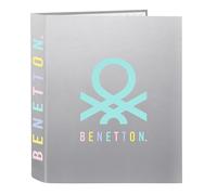 BENETTON SILVER - Carpeta Folio 4 Anillas, Ideal para Niños de Diferentes Edades, Cómoda y Versátil, Calidad y Resistencia, 27x6x33 cm, Color Plata