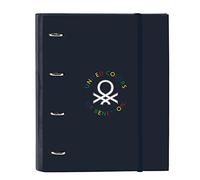 BENETTON Sixties - Carpeta 4 Anillas de 35 cm con 100 Hojas A4, Ideal para Niños de Diferentes Edades, Cómoda y Versátil, Calidad y Resistencia, 27x3.5x32 cm, Color Azul marino